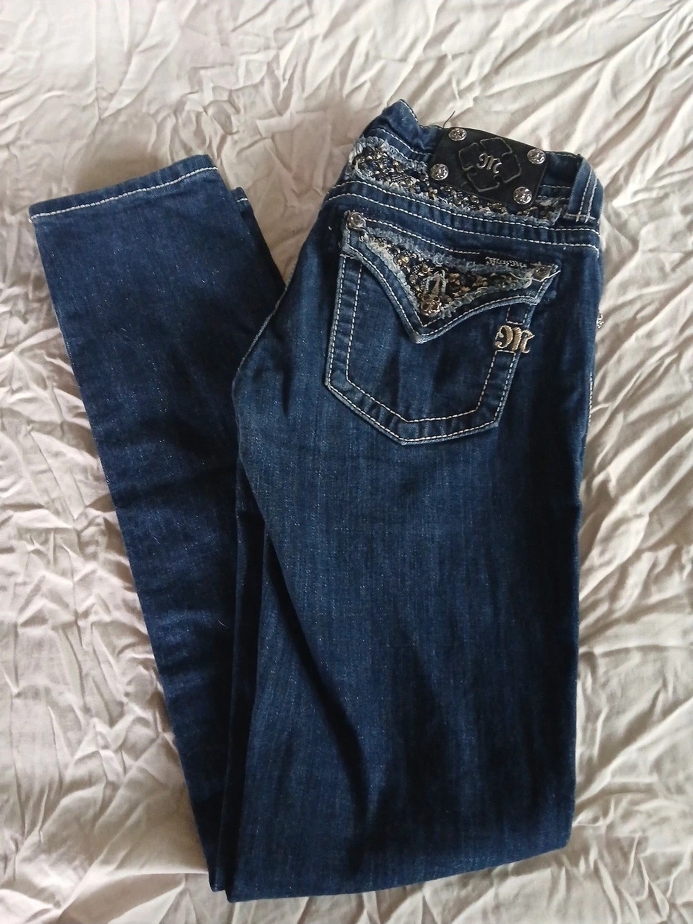 MISS ME Skinmy Dark Blue Embellished Pocket